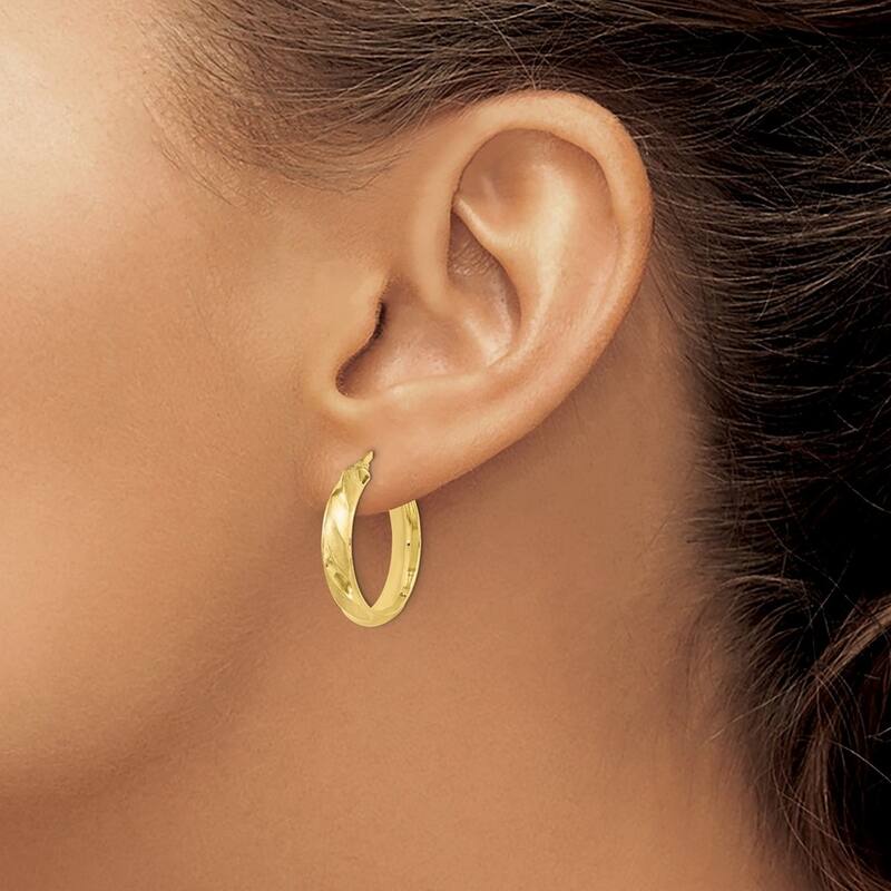 Curata 10k Yellow Gold Polished Textured Twisted Hoop Earrings - 27.25x24.65mm