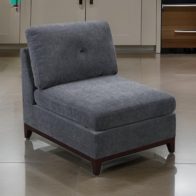 Jemy 37 Inch Modular Armless Chair, Cushioned Dark Gray Chenille Solid Wood