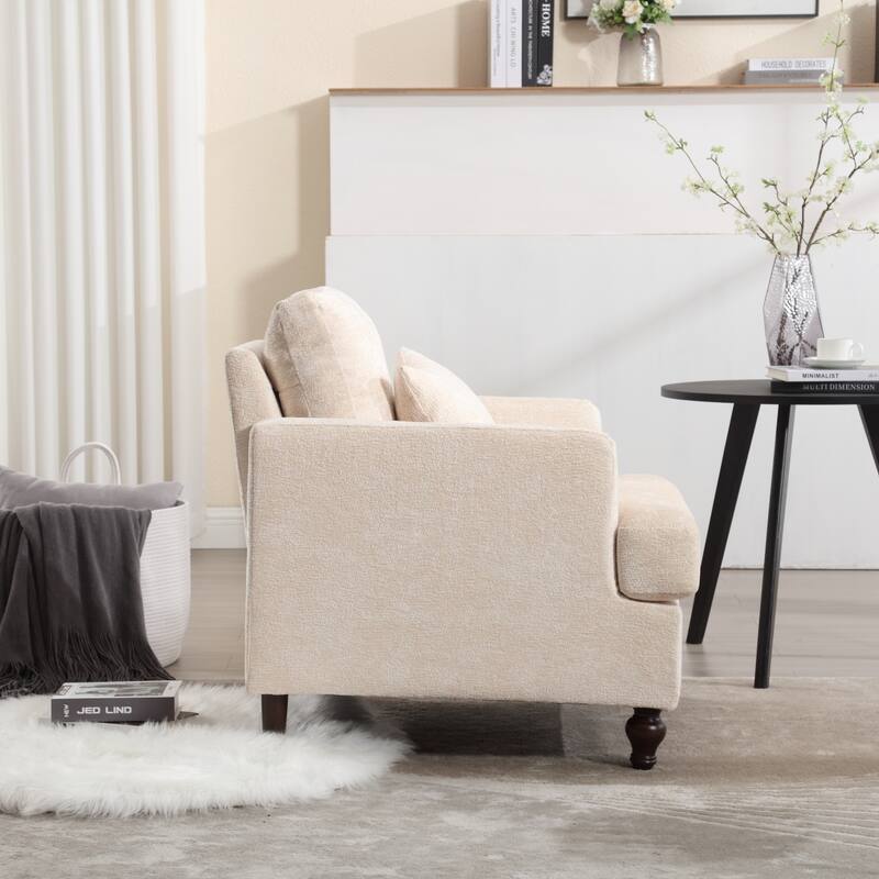 Mid Century Accent Chair with Wood Frame, Modern Upholstered Lounge Reading Chair Armchair, Comfy Single Sofa Chair Club Chair