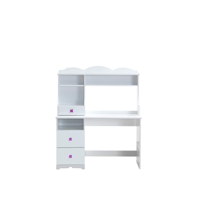 White Desk with Hutch - Home Office Study Writing Desk - Modern Storage Solution