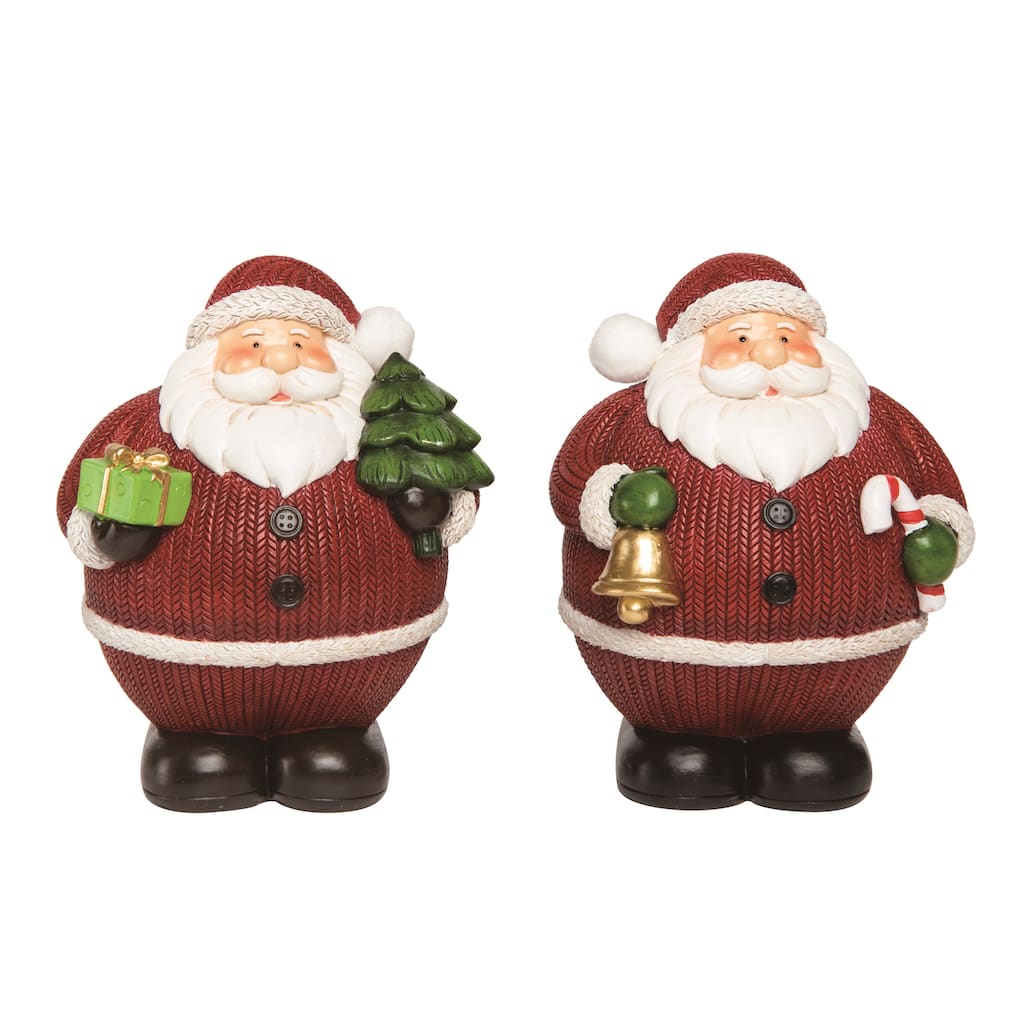 Transpac Large Resin Knit Suit Santa Figurine Set of 2 Christmas Home Decorations - Multicolor