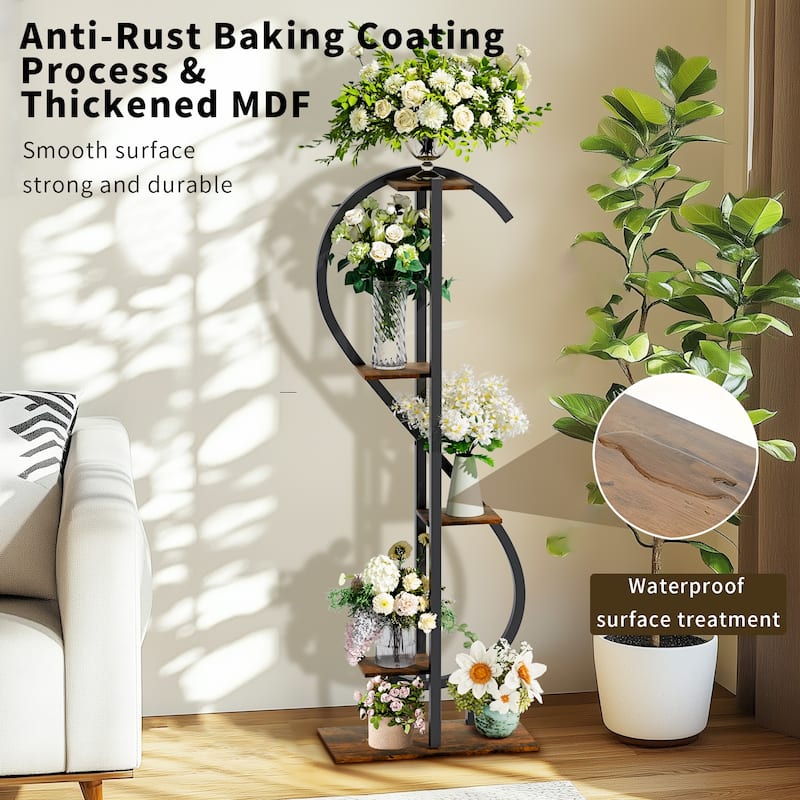 S-shaped Iron Plant Stand Indoor 5-Tier Green Plants Bonsai Holder - 60" Height