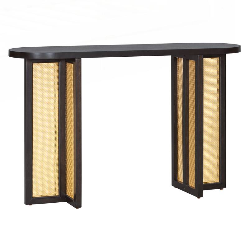 Farmhouse Rattan Console Table Entryway Table