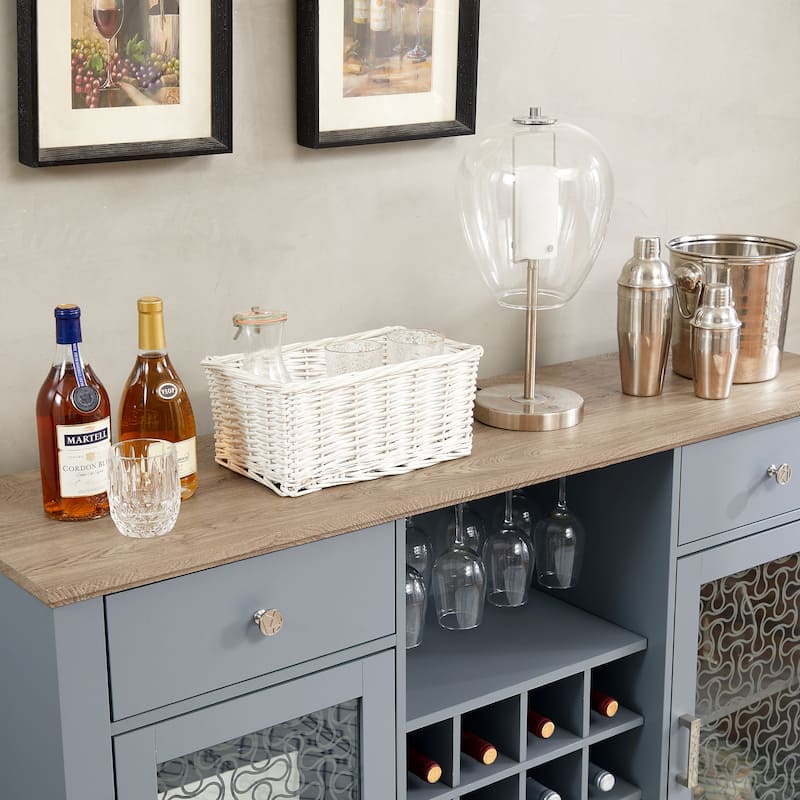 Elegant Wine Rack Storage Cabinet, Light Blue Sideboard Cabinet with Glass Doors, Bar Cabinet with Wine Bottle Racks