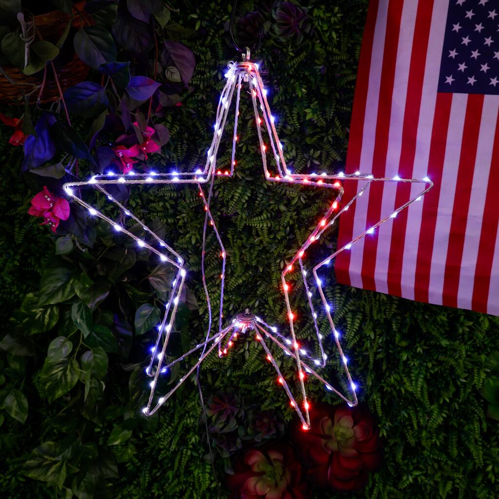 Alpine Corporation BST189MC 17" Foldable 3D Star Decor with Multi-Colored LED Lights, Indoor/Outdoor Hanging Holiday Decoration