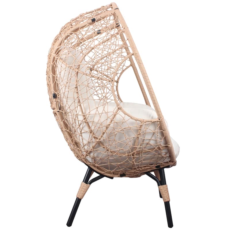 3 Pieces Patio Egg Chair with Side Table Set,Natural Rattan Wicker Egg Chairs with Think Beige Cushion for Porch Deck Backyard