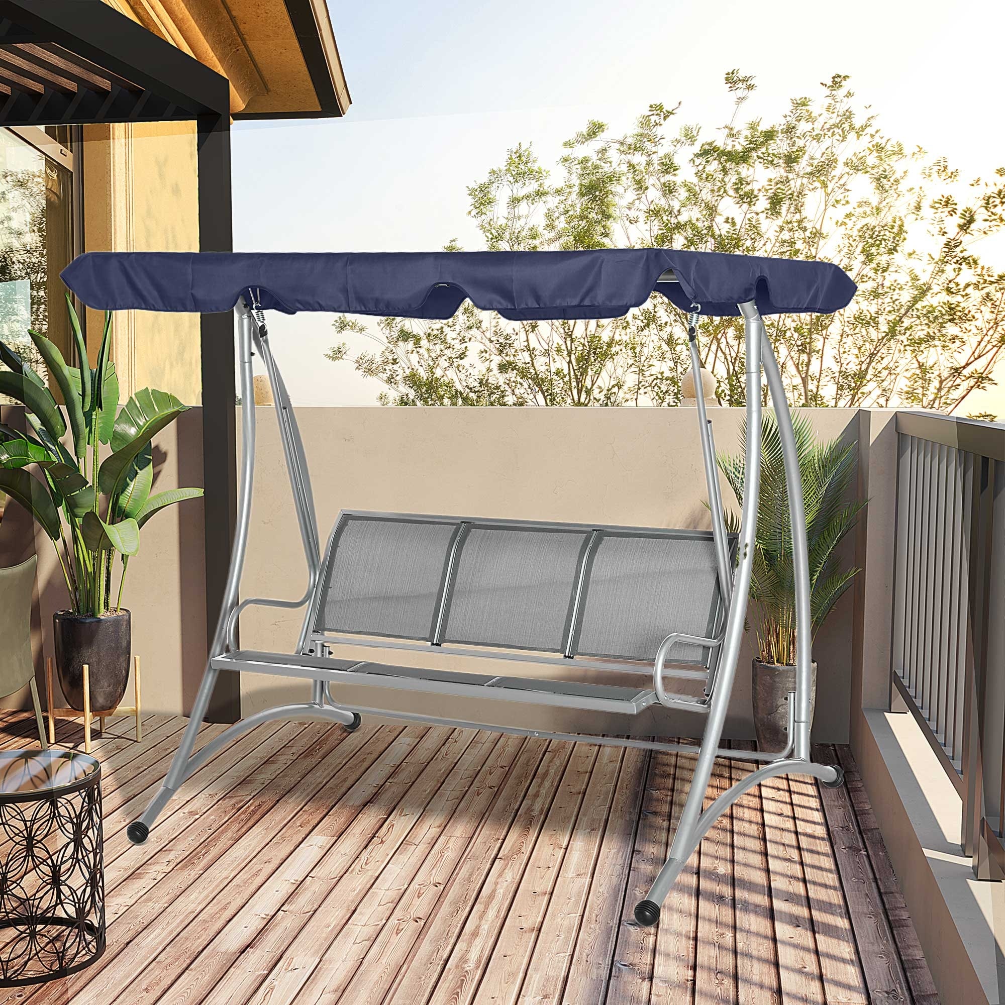 Outsunny 3 Person Patio Swing Seats with Adjustable Canopy Outdoor Swing Chair Bench for Garden Poolside