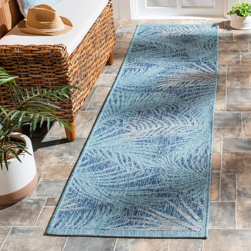 SAFAVIEH Courtyard Deana Indoor/ Outdoor Waterproof Patio Backyard Rug - 2'3" x 8' Runner - Aqua/Navy