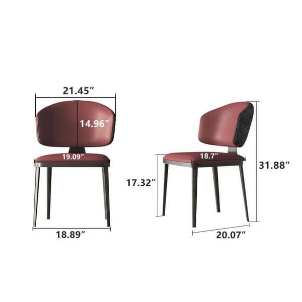 dimension image slide 0 of 2, Modern Upholstered Leather Dining Chairs Ergonomic Kitchen Chairs with Metal Legs - 20.07"Wx18.89"Dx31.88"H