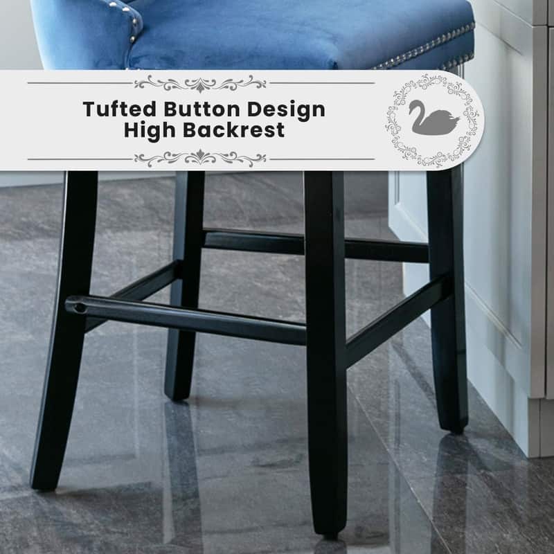 Wing Back Velvet Tufted Nailhead Barstools(Set of 6)