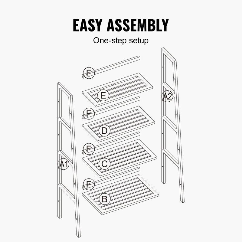4-Tier Wicker Ladder Shelf Rack, Rattan Storage Organizer for Home - 20.87" x 12.60" x 49.21"