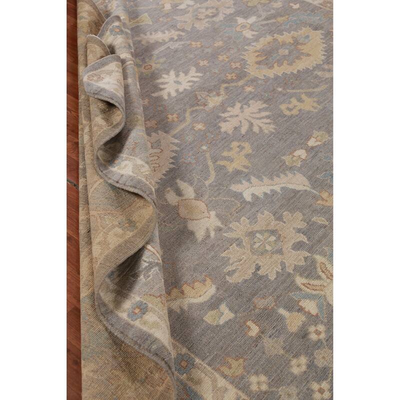 Hand Knotted Oriental 100% Wool Carpet Transitional All-Over Greys & Charcoal Oushak Area Rug - 12' 0'' X 9' 1''