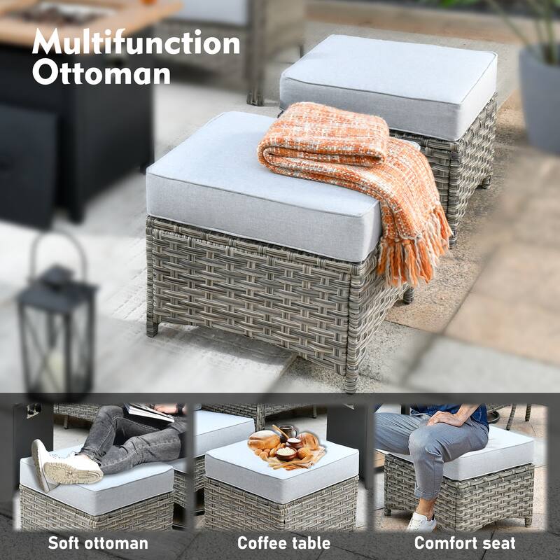OVIOS 10-piece Patio Wicker Swivel Rocking Chair Set With Fire Pit