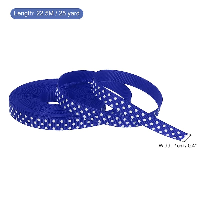 Grosgrain Ribbons with White Dots Ribbon Bow Decoration - Blue - 25 Yardx0.4 Inch