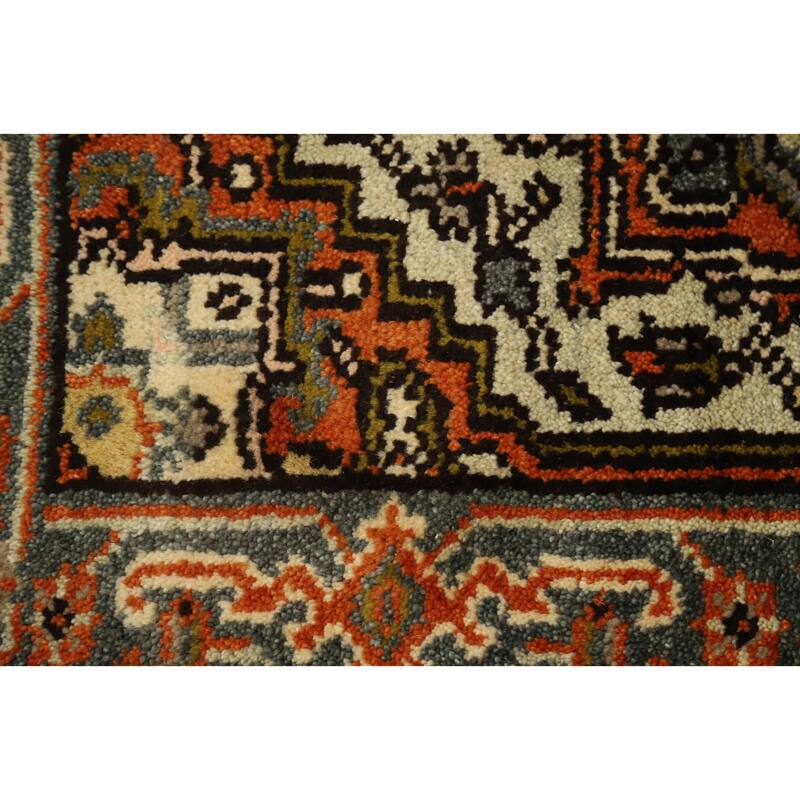 Hand Knotted Oriental 100% Wool Carpet Traditional Geometric Beige & Ivories Heriz (serapi) Runner Rug - 8' 1'' X 2' 7''