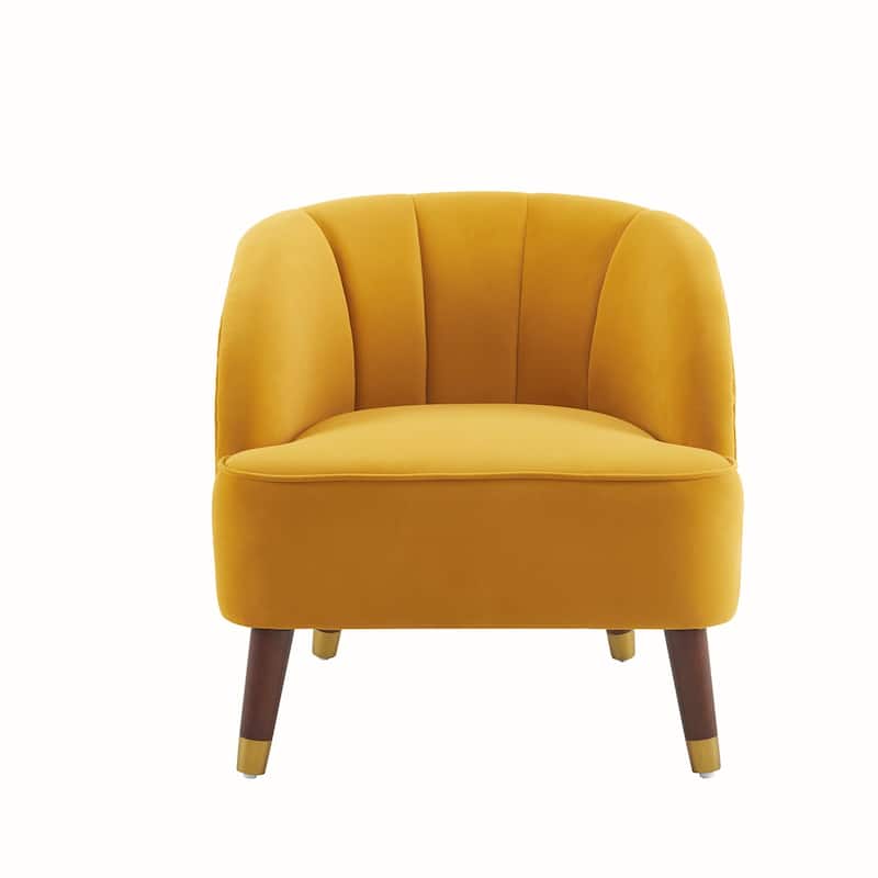 Velvet Barrel Chair With Wooden Legs