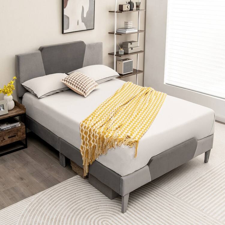 Modern Velvet Bed Frame with Anti-Slip Feet and Strong Slats