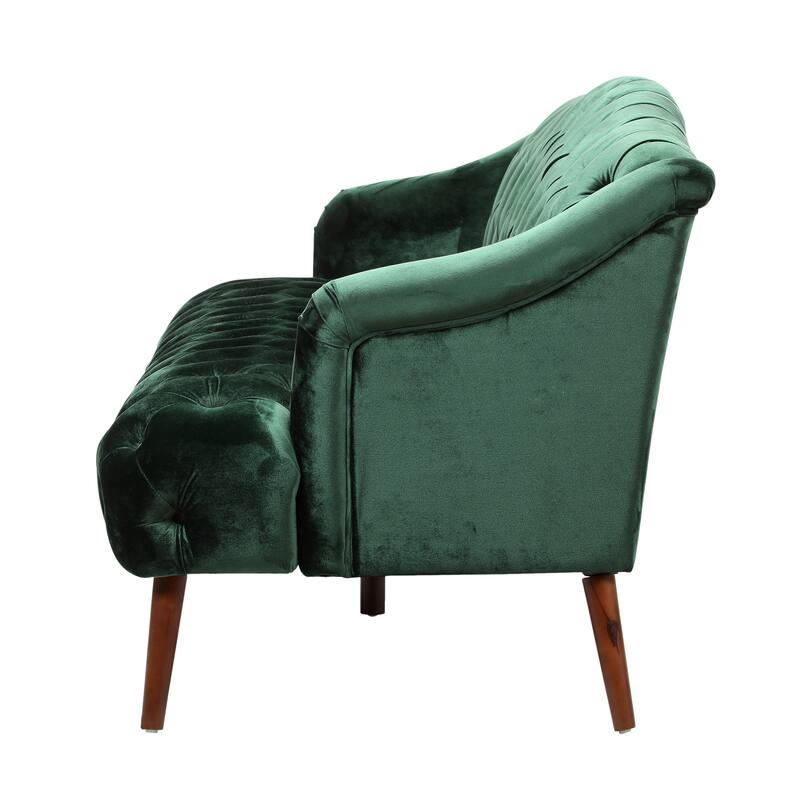 3-Seat PU Sofa with Wood Legs, Diamond Stitching, Spacious