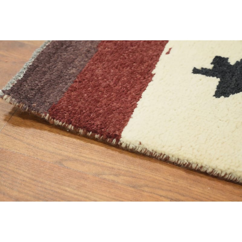 Handmade Wool Gabbeh Vegetable Dye Turkish Area Rug Handmade Wool Carpet - 9' 0'' X 6' 1''