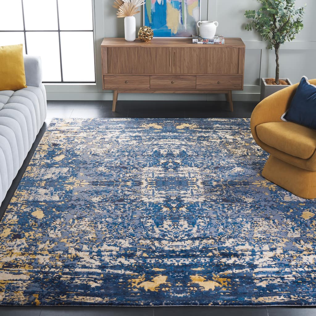 SAFAVIEH Couture Hand-Knotted Centennial Lotti Twilight Blue Silk &