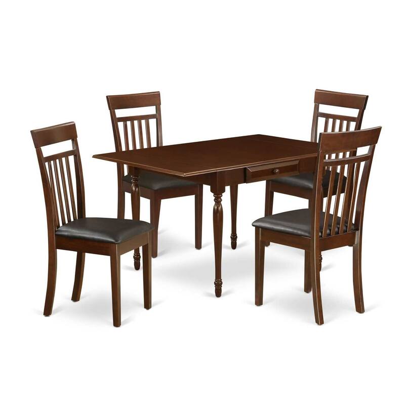 HomeStock 5-Pc Mahogany Finish Solid Wood Top - Rectangular Dining Room Set with Dropleaf - Seats 4