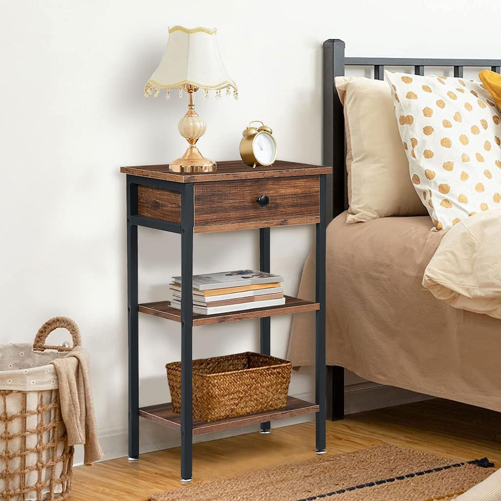 Javlergo Two Color 3-tier Nightstand with Drawer & Open Shelves Protective Feet Ideal for Bedroom Living Room