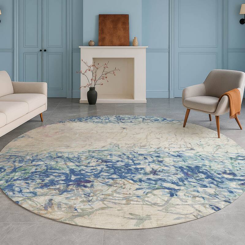 Machine Washable Indoor/ Outdoor Abstract Scribble Chantille Rug