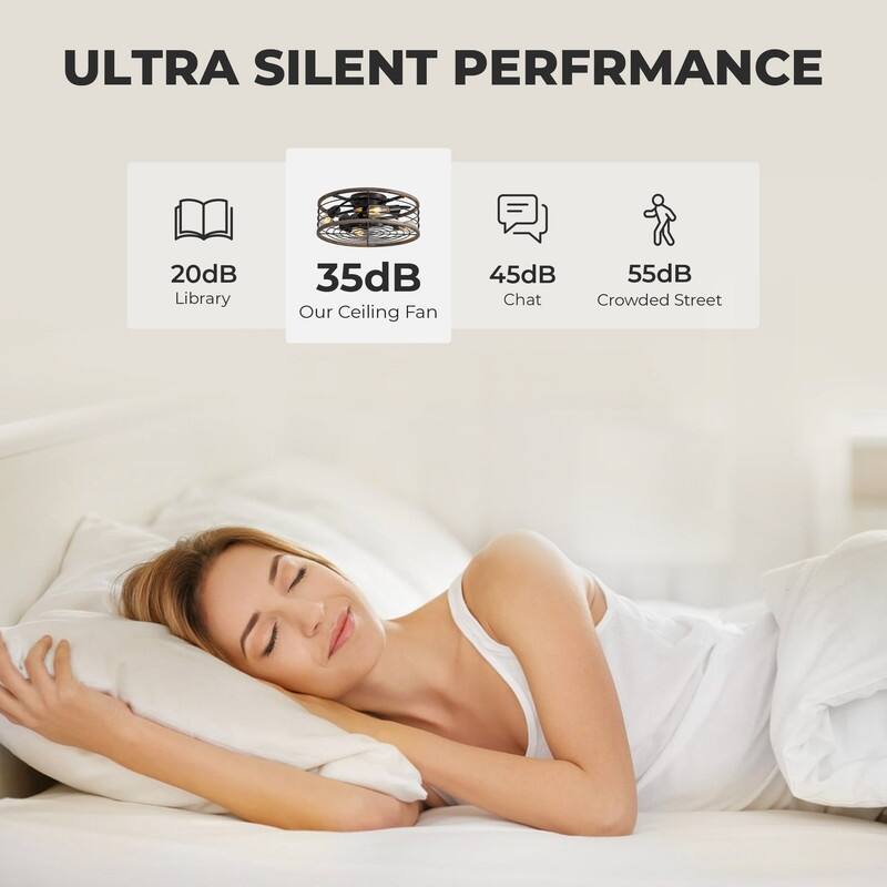 20 in. Wood Finish Ceiling Fan with Light Low Profile Farmhouse Indoor Ceiling Fans Caged Ceiling Fan Light for Bedroom - N/A