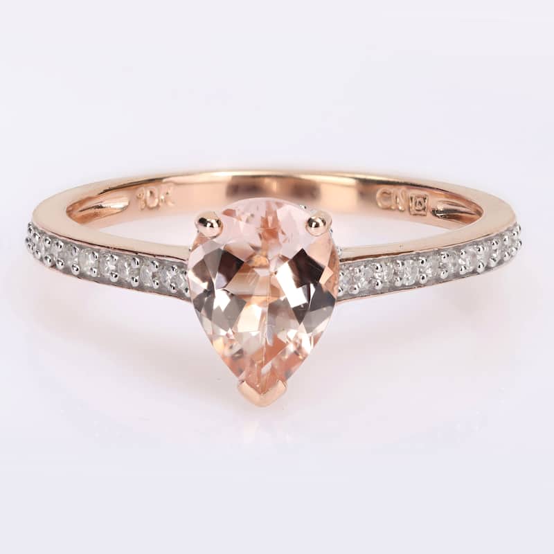 Miadora 10k Rose Gold Pear-cut Morganite and 1/8ct TDW Diamond Teardrop Ring