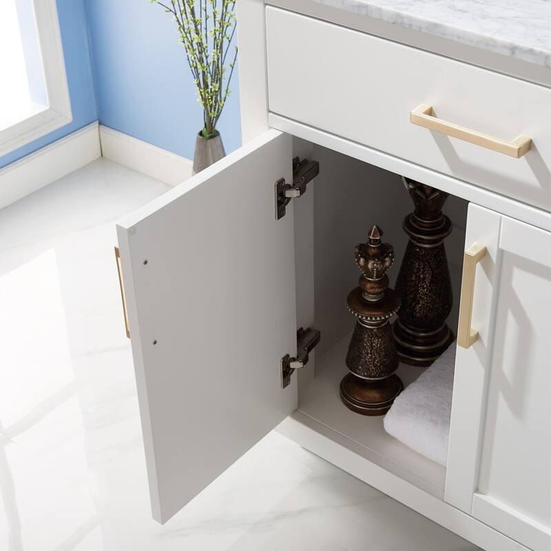 Altair Ivy Single Bathroom Vanity Set and Carrara White Countertop with Mirror