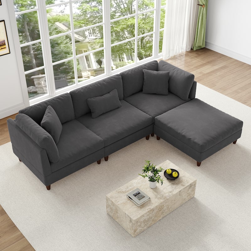 Modular Sectional Sofa Couch with Ottoman for Living Room Set - 112" W
