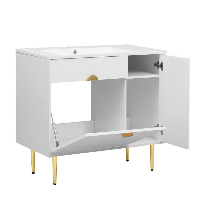 Bathroom Vanity with Resin Basin Sink, Modern Bathroom Sink Cabinet, Storage Cabinet with Soft-Closing Door and Drop-Down Door