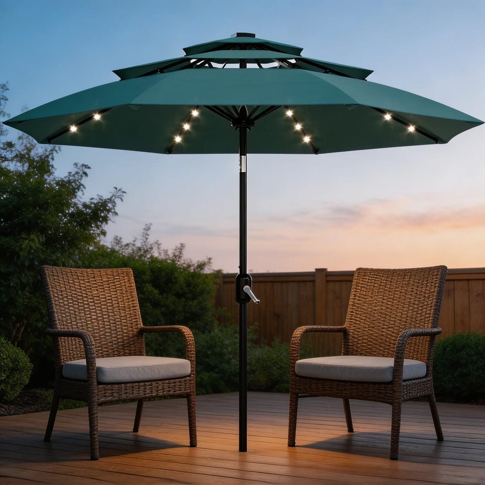 3-Tier Solar Patio Umbrella, with LED Lights and Vents