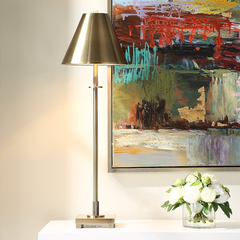 Copper Grove Antique Brass Metal and Marble Floor Lamp