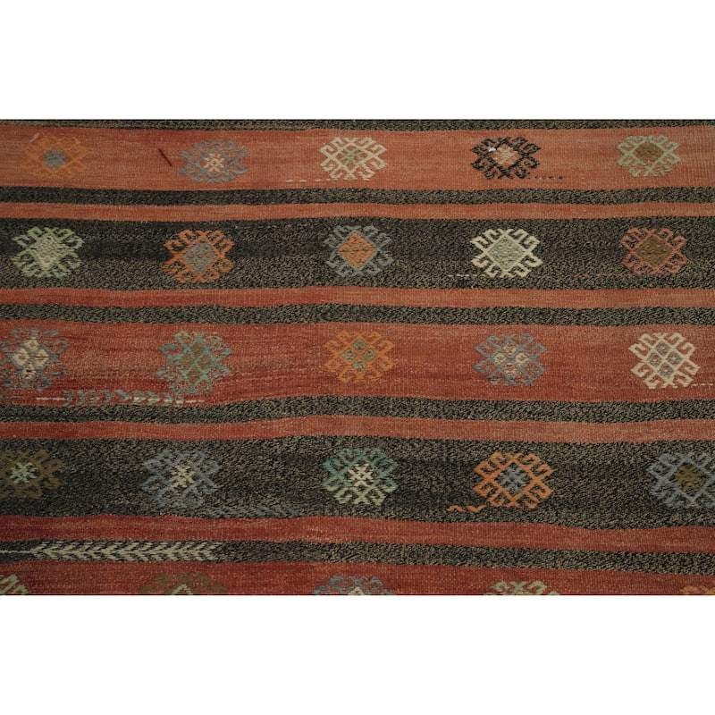 Hand Woven Oriental 100% Wool Carpet Southwestern Tribal Oranges & Rust Kilim Area Rug - 11' 11'' X 6' 4''