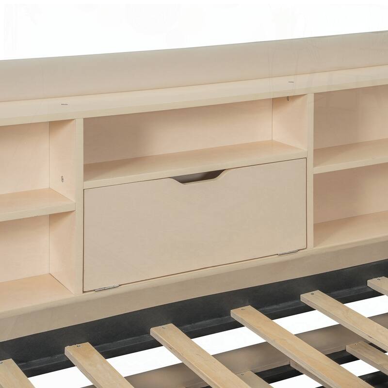 Upholstered Daybed with Trundle and Storage Shelves