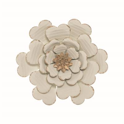 Foreside Home & Garden 12.25 x 12.25 inch White Metal Layered Flower Wall Décor
