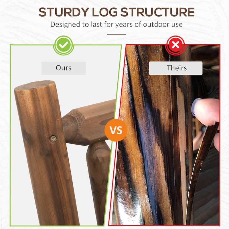 Outdoor Log Design 2-Person Rocking Chair, Wooden Loveseat with Wide Curved Seats
