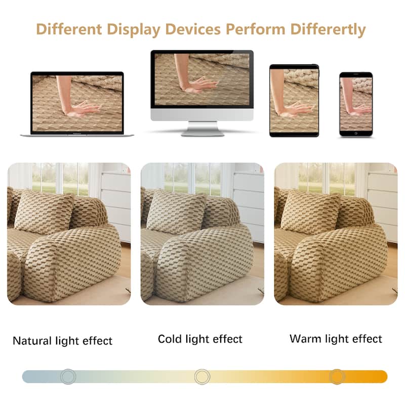 Roomfitters 114 Inch Modular Sectional Sofa, Oversized Flannelette 3-Seater, Light Camel