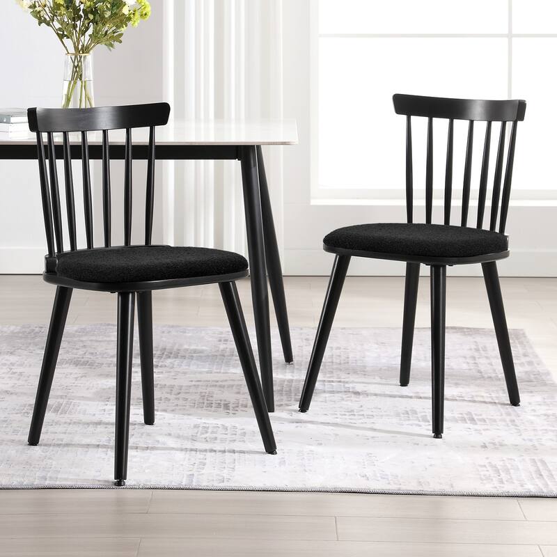 Solid Wood Spindle Back Windsor Dining Chairs Set of 2 - 33.3"H x 17.72"W x 19.7"D - Set of 2 - Black+Black Cushion