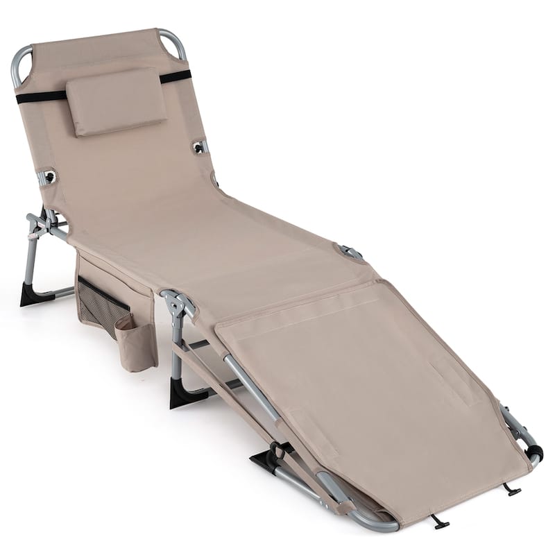 Gymax Tanning Chair w/ Face Arm Holes 4-Level Backrest & Head Pillow - Sand