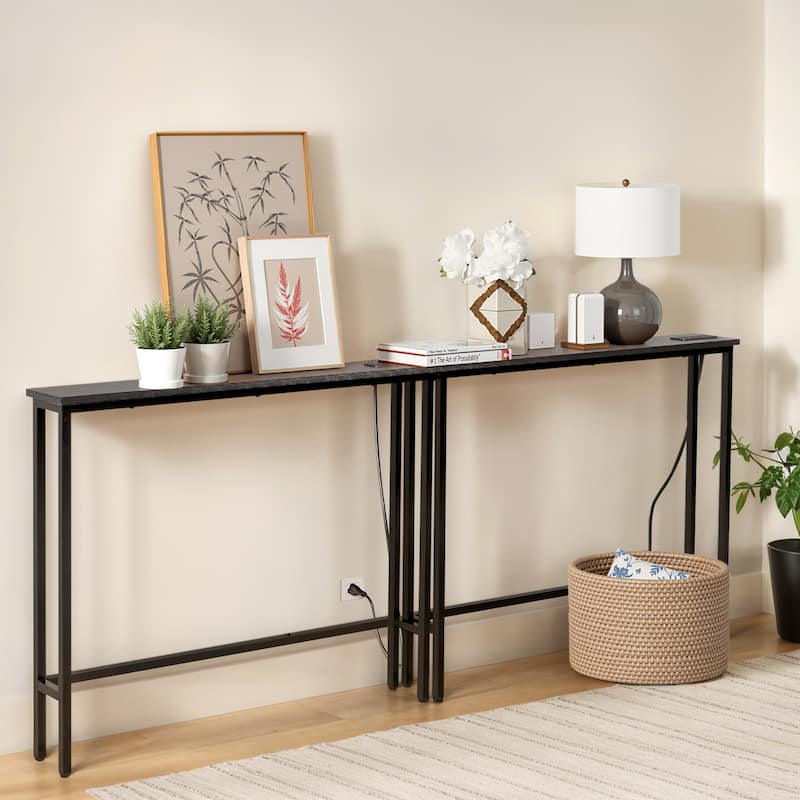 Metal Console Sofa Tables with Built-In USB and AC Ports Pack of 2 - 78.7 x 5.9 x 31.1 in