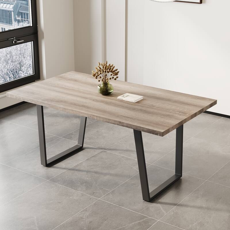 GDFStudio - Kavon Modern Minimalist Wooden Dining Table with Sturdy Metal Frame & Spacious Rectangular Top