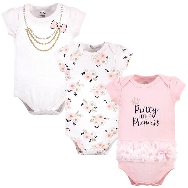 slide 1 of 1, Little Treasure Baby Girl Cotton Bodysuits 3pk, Pretty Princess 0-3 Months - Pretty Princess