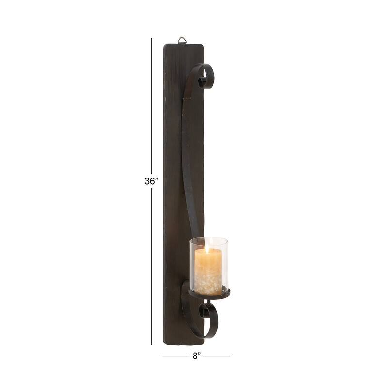 Black Metal Long Pillar Scroll Wall Sconce - 8 x 5 x 36