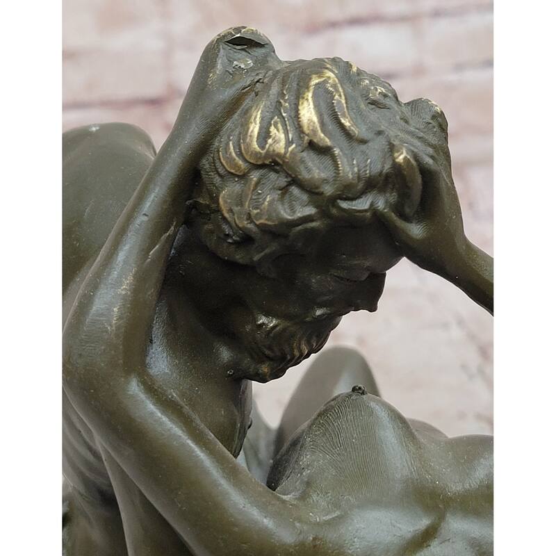 Bronze Satyr And Nymph Bacchante Romantic Sculpture On Marble Base