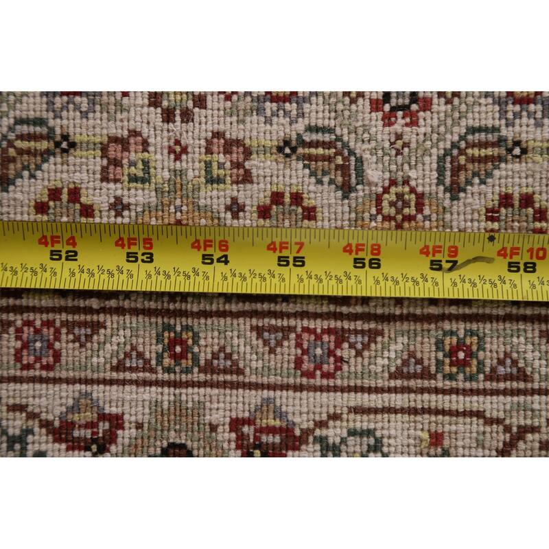 Hand Knotted Oriental Wool & Silk Carpet Traditional Floral Beige & Ivories Tabriz Runner Rug - 20' 4'' X 2' 7''