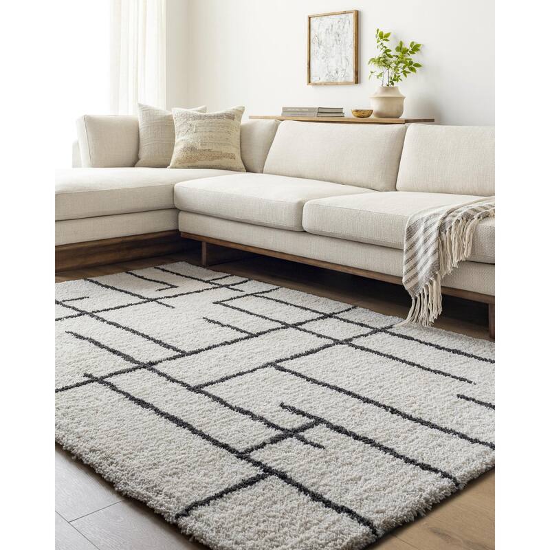 Shakayla Casual Solid Color Area Rug - Off White/Black - 5' x 7' 6"