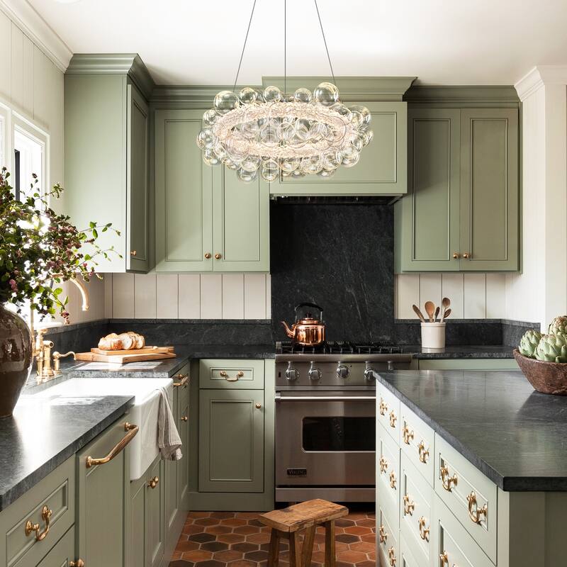 Crystal Bead LED Chandelier with Glass Globe, Adjustable