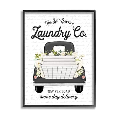 Stupell Laundry Co. White Flower Bouquet Truck Service Framed Wall Art, Design by Lettered and Lined - Grey